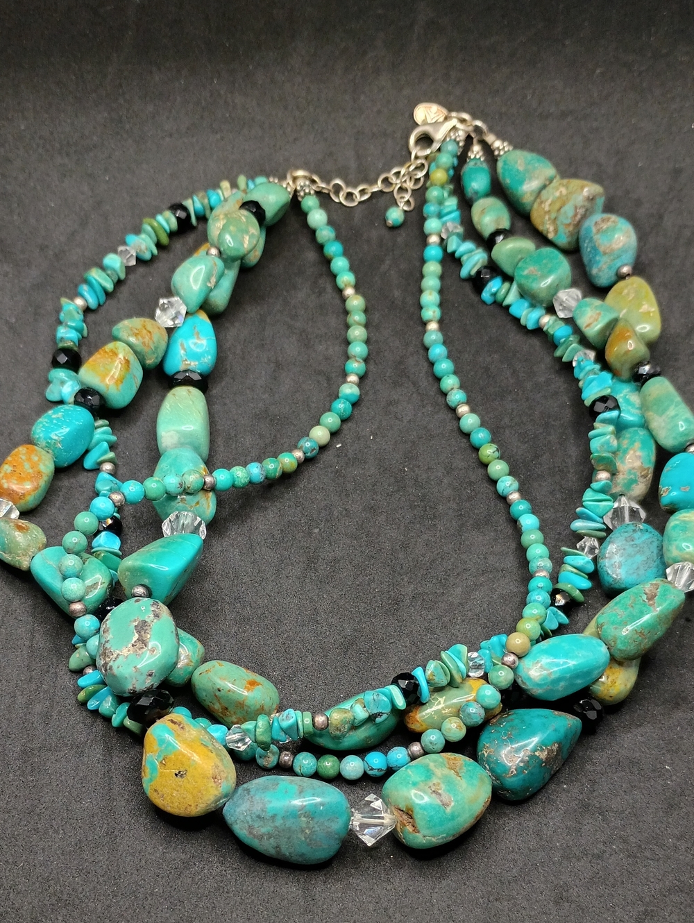 Sterling Silver And Turquoise Multi-Strand Stone Necklace